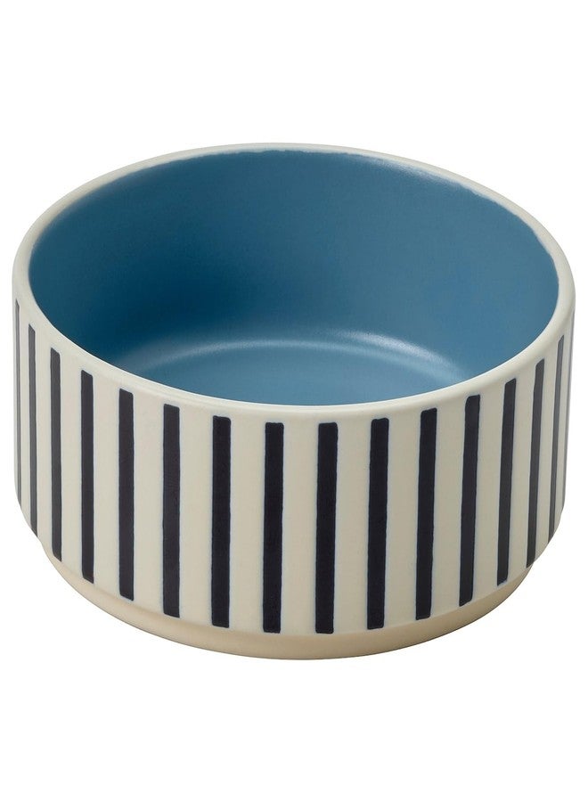 BS Case Ikeaa UTSÅDD Stoneware Pet Bowls, 11 cm (4.5 inches), Striped Pattern in Black-Blue/Grey-Blue, Dishwasher-Safe - Image 1